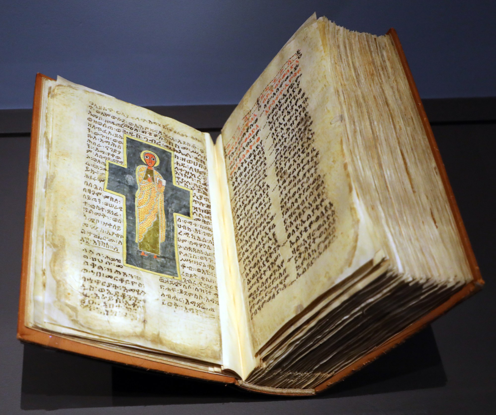 Pages of a 13th-century Ethiopian Gospel book written in Ge'ez