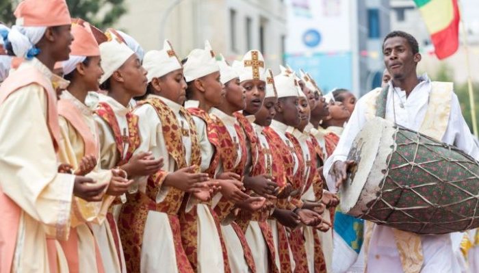 A Timket procession with a kebero drum