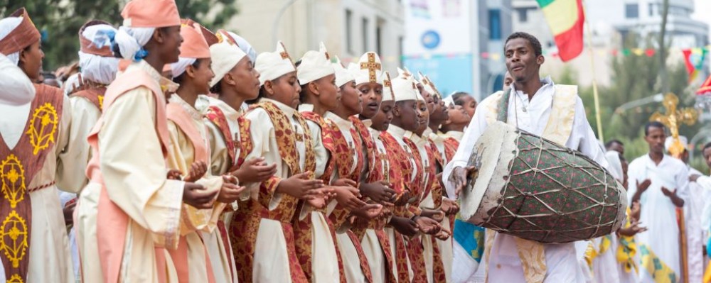 A Timket procession with a kebero drum